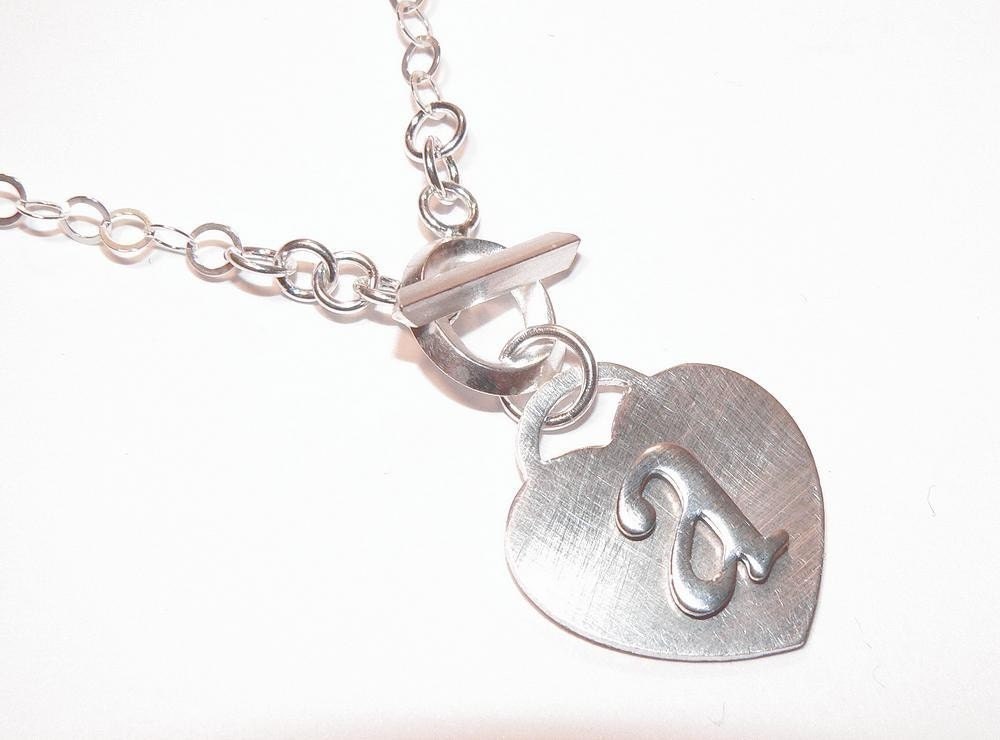 SALE Sterling Heart Toggle Necklace with Initial Letter