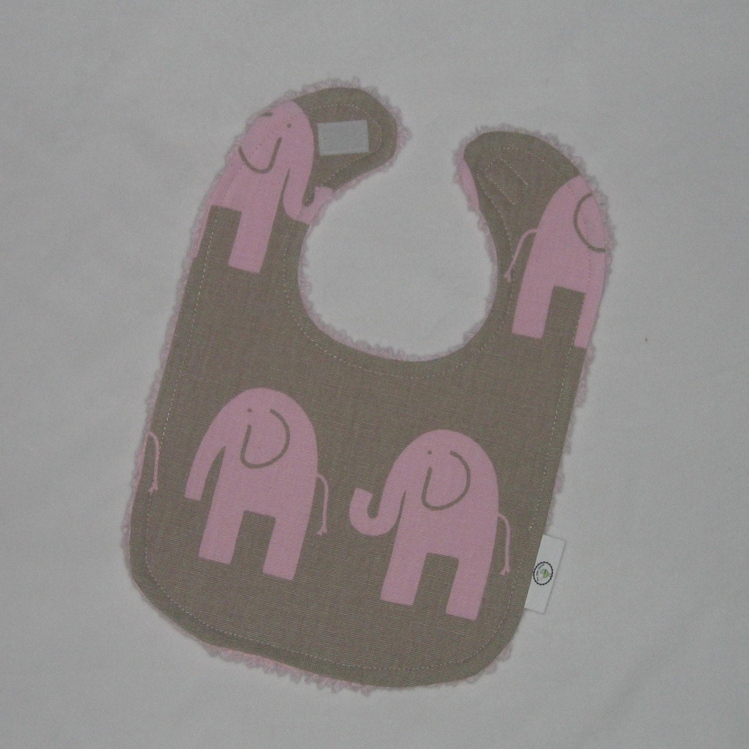 Fun Tan and Pink Elephants and Chenille Boutique Bib