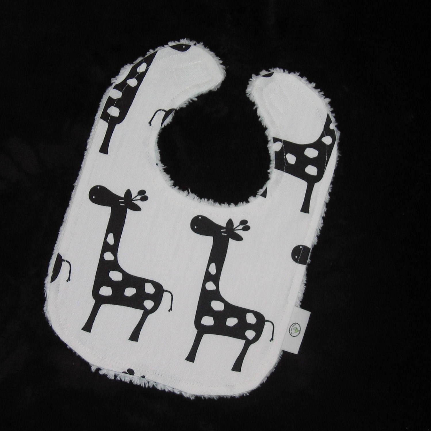 Fun Black and White Giraffes and Chenille Bib