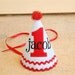 1st Birthday Hat - Classic blue and white dots with red and navy accents - Free personalization