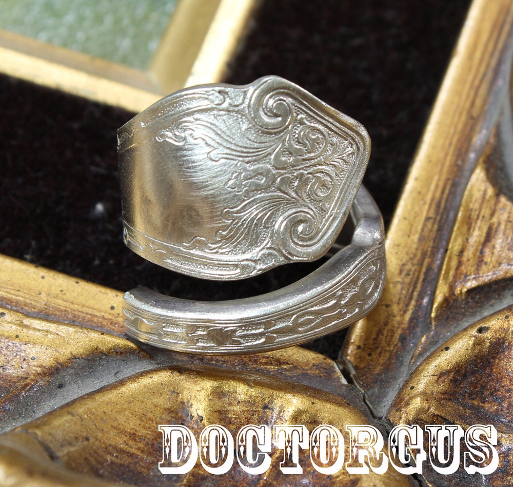 Sterling Silver Plated Spiral Spoon Ring - Recycled Silverware Jewelry Creations by Doctorgus
