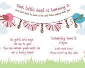 Printable Pink bird custom tutu tie birthday party invitation