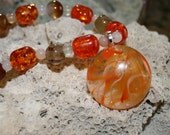 ORANGE CREAMSICLE Fused Glass Pendant With Beaded Necklace --Art Glass By YM