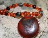 FANTASTIC FALL Fused Glass Pendant With Beaded Necklace --Art Glass By YM