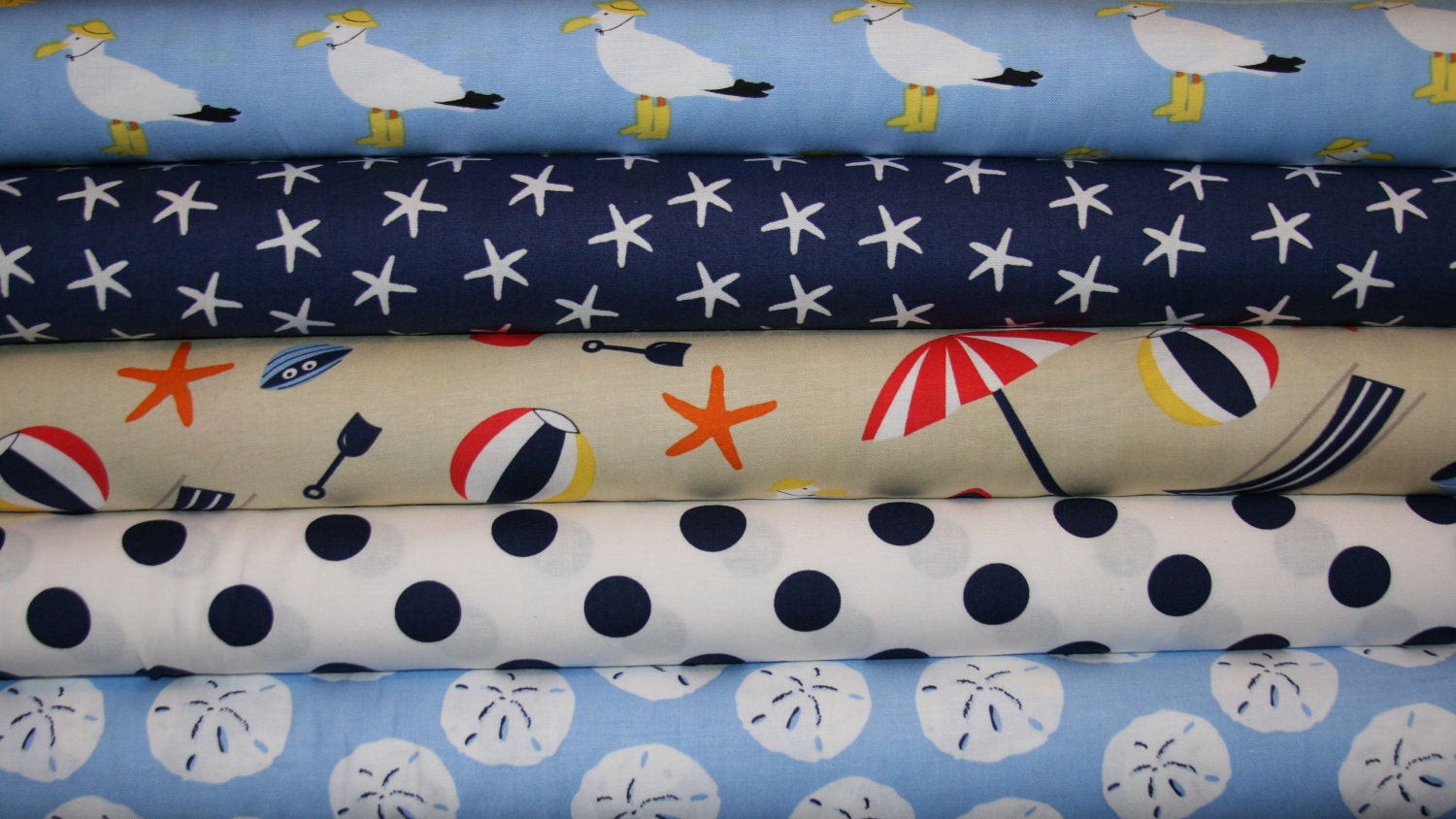 5 Fat Quarters It's a Shore Thing Fabric by Dear Stella, Designer Fabric