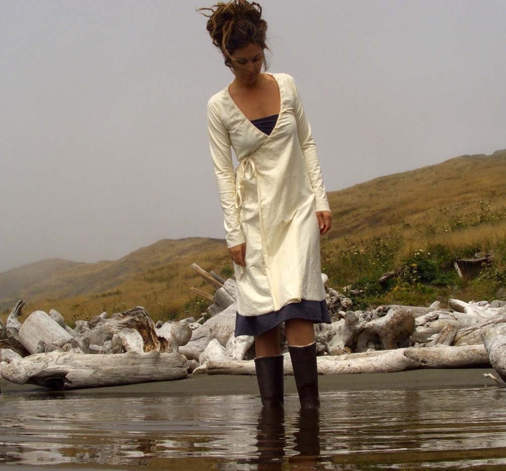 Short Drawstring Collar Wrap Dress (local organic cotton)
