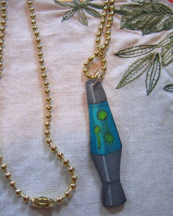 Lava Lamp Pendant Necklace Retro Cool Blue Green by artbylmr