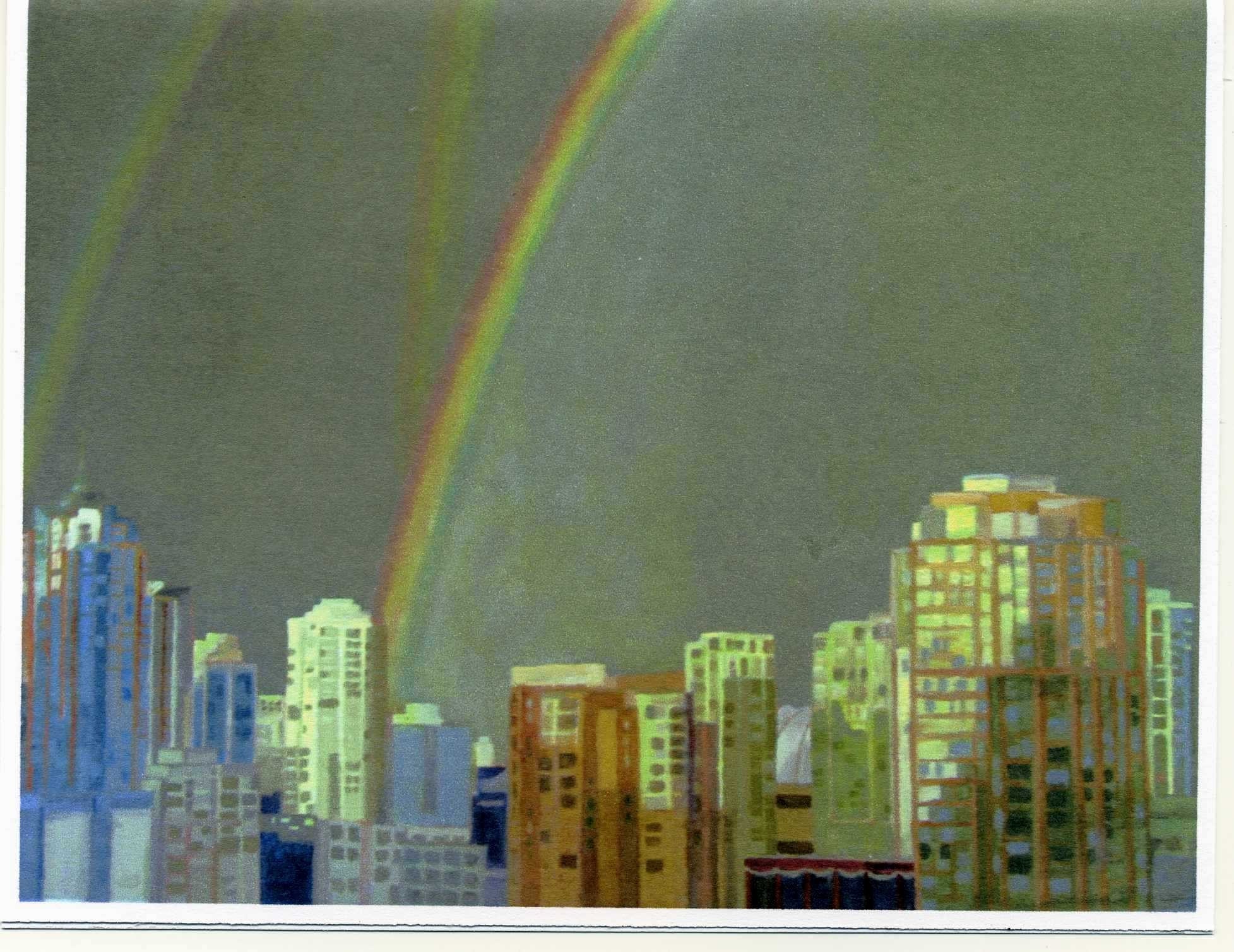 Set of 4 Cards Printed from Original painting Vancouver BC Rainbow