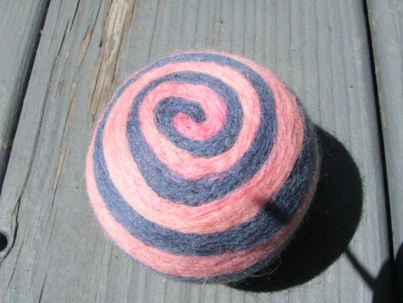 One multi-colored felted pin-cushion, Blue and Hot Pink