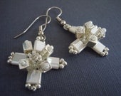 Bursts - Ivory Tila Beads, Galvanized Silver Cubes