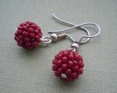 Red Seed Bead Dangle Earrings