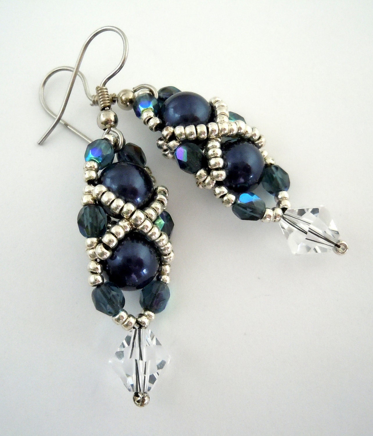 Midnight Blue Swarovski Pearl Earrings