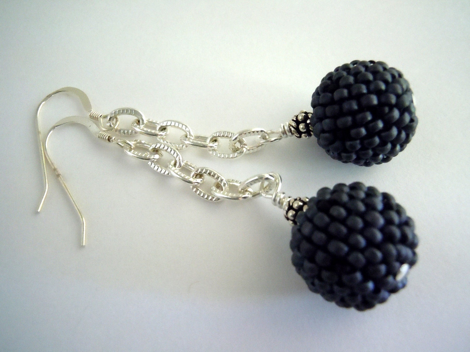 Battleship Gray Beaded Bead Earrings
