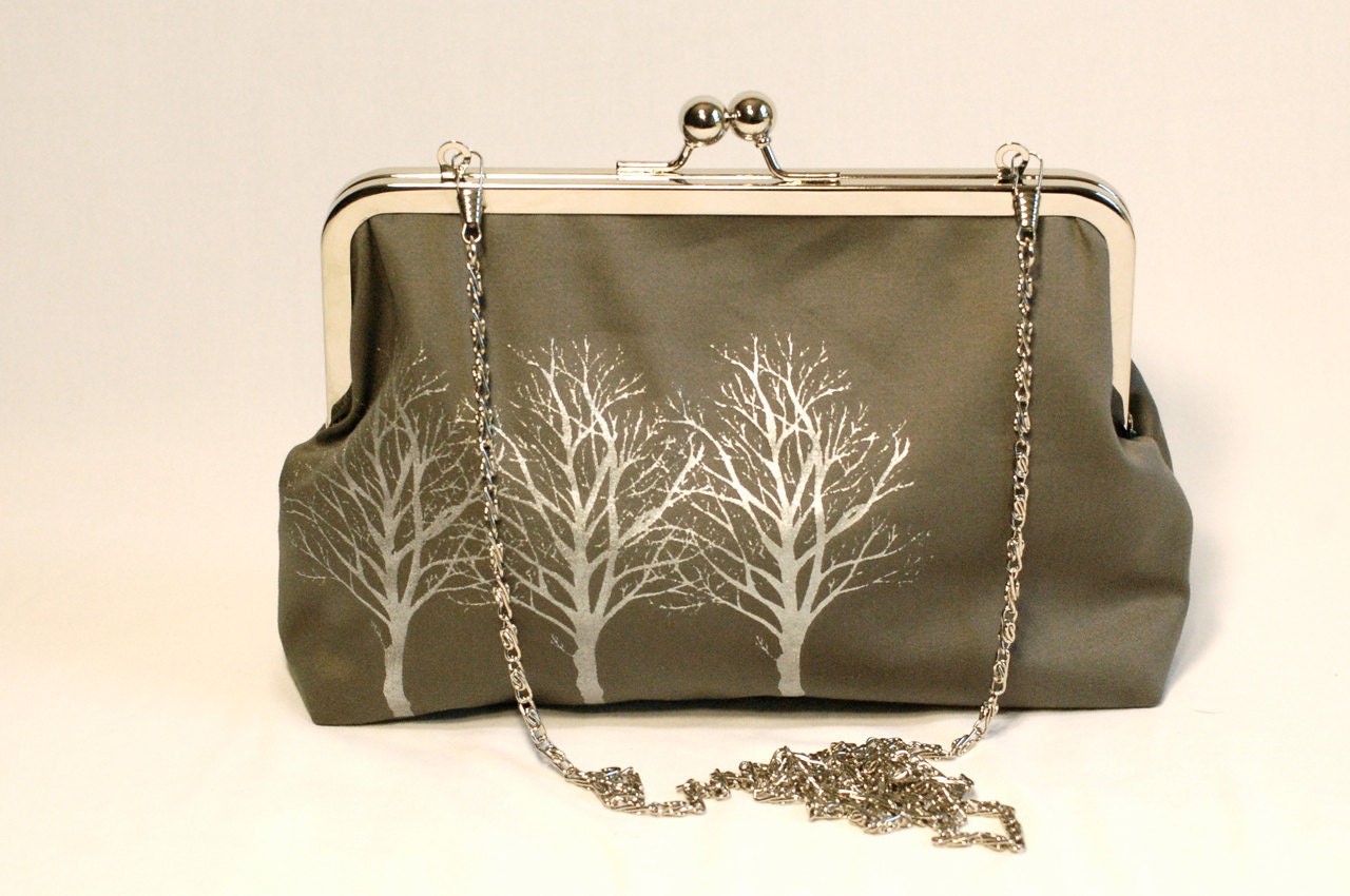 Handprinted Tree line Purse - Gray