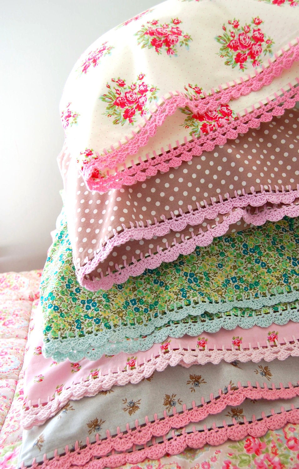 pillowcase with crochet trim  - Sweet Pea