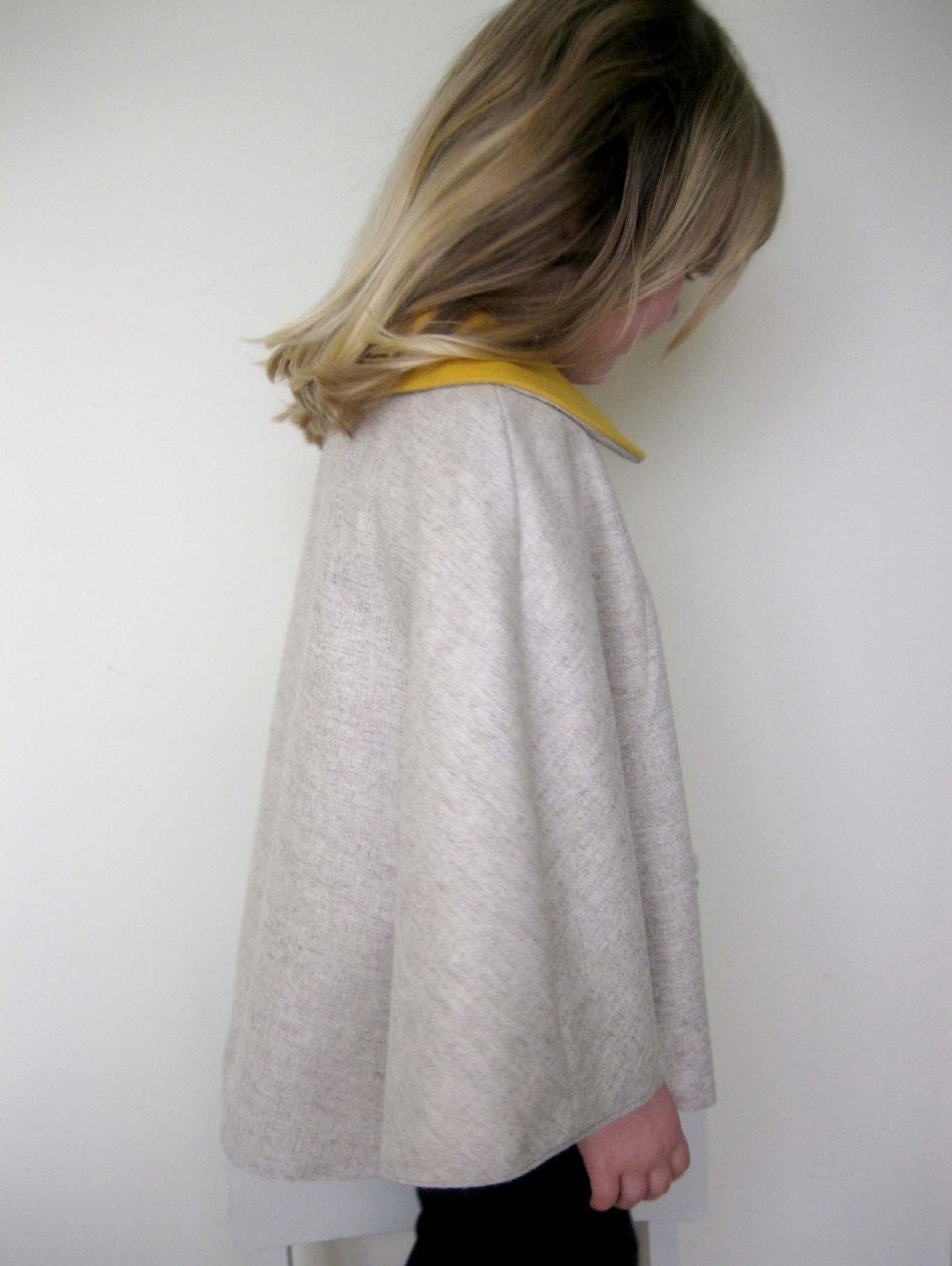 SALE Childs Wool Cape, Barley and Yellow, Last One - One Size, 3Y and Up