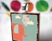 Scrabble tile pendant, Scrabble pendant, Kids Scrabble, Birthday Party Favors, Children, KIKO ELEPHANT, in hand painted gift box
