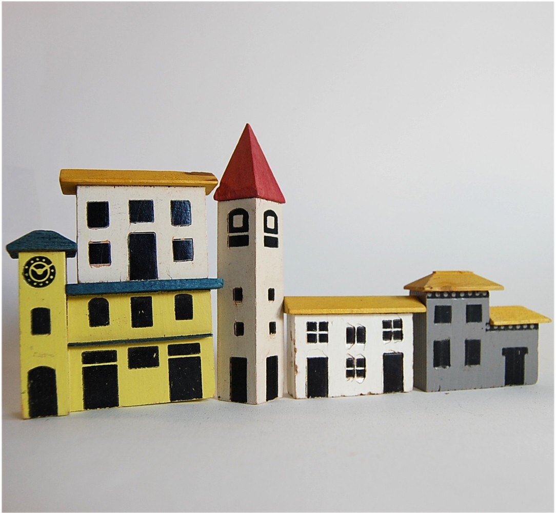 18 toy building blocks painted wood charming european village