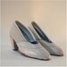 vintage tiny salesman sample shoes ladies bone white leather heels with gold thread