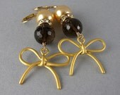 Big Gold and Brown Bow Earrings with Free Shipping