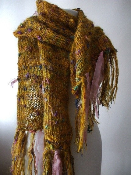 SALE Knitted handmade sunflower scarf shawl SALE