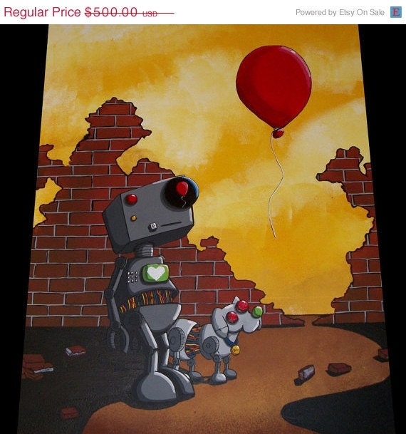 Pop Art Painting Lowbrow Art Painting Robot Apacolypse Graffiti  Painting by Mike Best - I don't know what it is but i want it. - 20x30