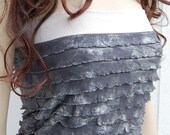 Metallic silver grey ruffle frill tube top mini skirt