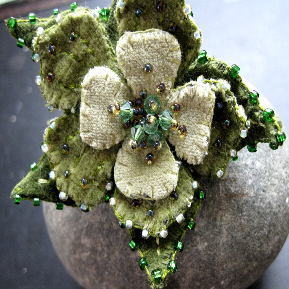 Green Velvet Flower Brooch