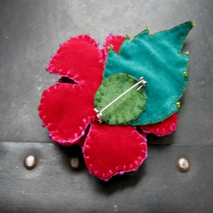 Large Red Red Rose Velvet Brooch