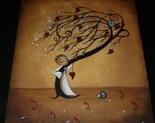 Original  Whimsical Creeper Art Painting -- I Gotta Feeling -- Whimsical Tree - Hedgehog - Owl