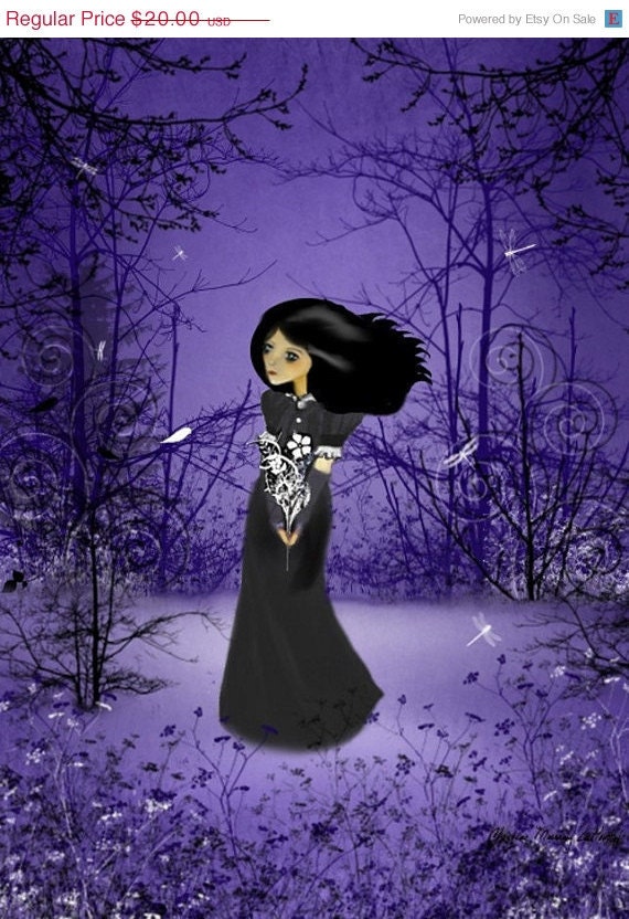 Dark Goth Girl Art Print ---  Lost in Thought -- 8x10