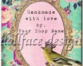Custom Etsy Product Hang Tag - Personalized With YOUR Shop Name - Digital Download - Bird Queen - Handmade With LOVE - 2.5X3.5 inch Tags