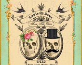 Printable Save The Date Cards - Digital Download - Gothic Victorian Skull Day of The Dead Vintage Wedding - Personalized