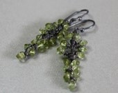 Petite budding leaves wire wrapped earrings with peridot and sterling silver