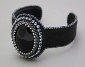 Black and silver bead embroidered cuff bracelet