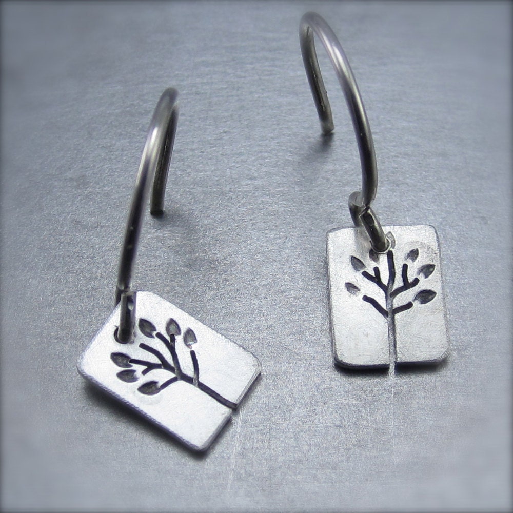 Tiny Leafy Silver Tree Earrings 2011 - By Beth Millner