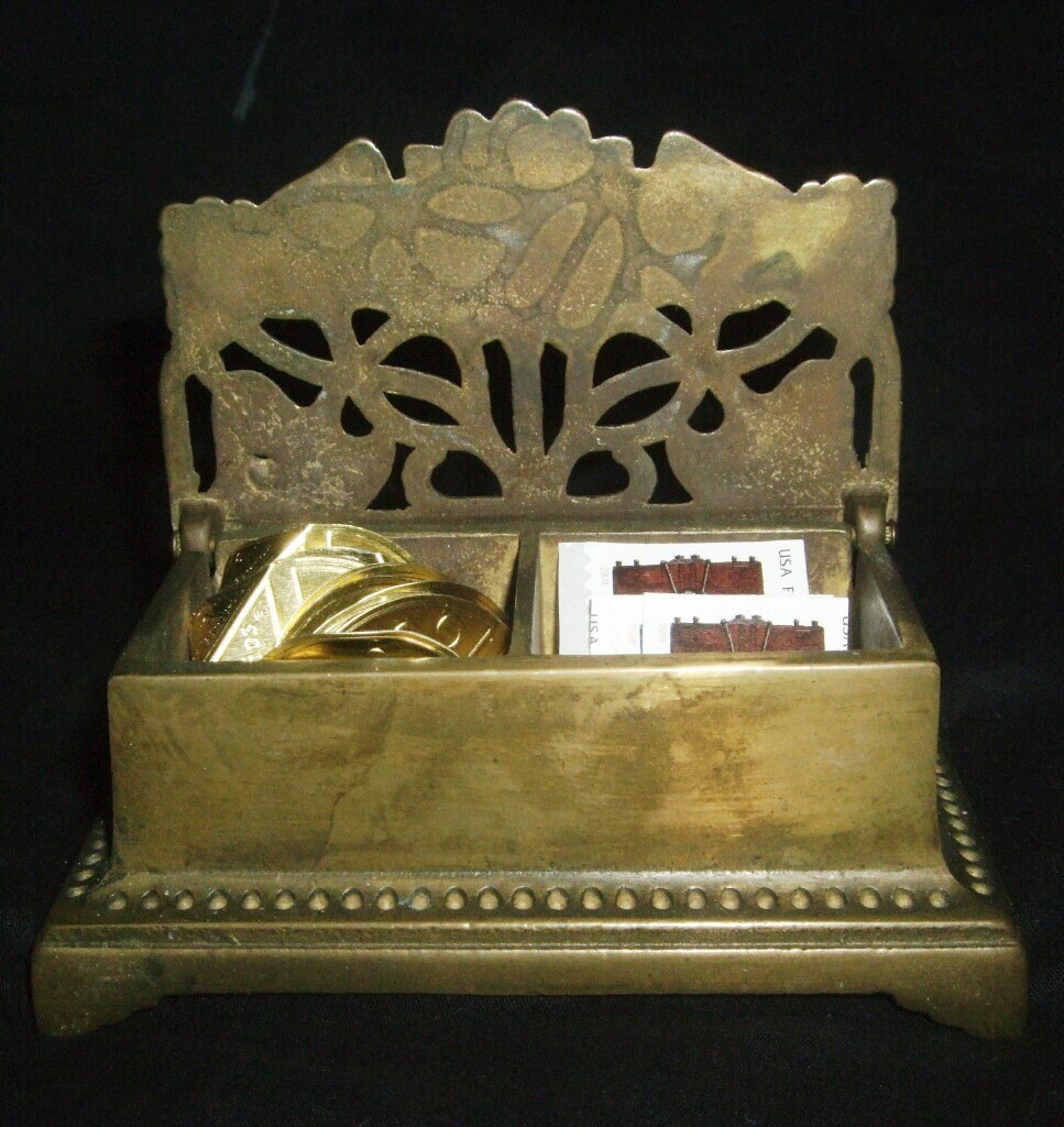 OLD BRASS POSTAGE STAMP HOLDER by saltsmansoap on Etsy