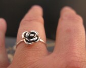 Rose engagement ring, Black rose ring in sterling silver, stackable ring,