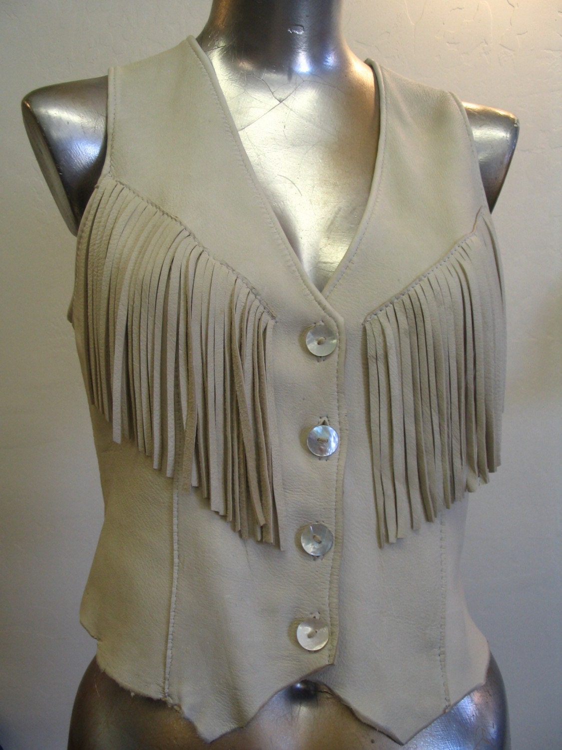 Leather Fringed Vest in Ivory Leather Western Style by dleather