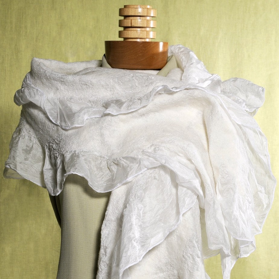 Wedding Wrap - Nuno Felted Silk Wrap - White