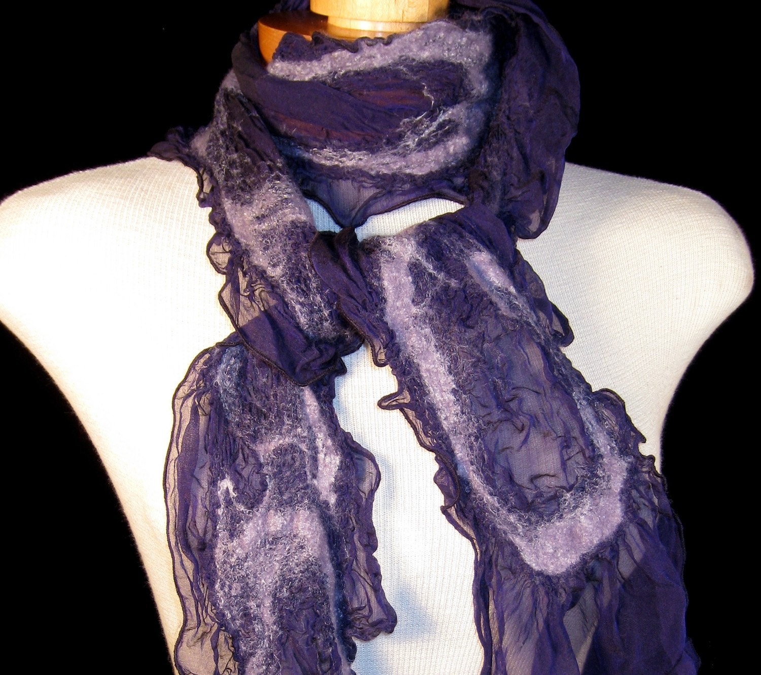 Nuno felted Silk Scarf  - Deep Purple and Lavender - 30% off