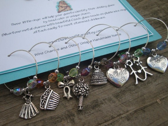 FREE SHIPPING Set of 8 Wedding Wine Charms