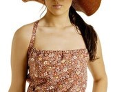 VINTAGE 60s ROMPER Playsuit Halter Flowers Shorts S/M