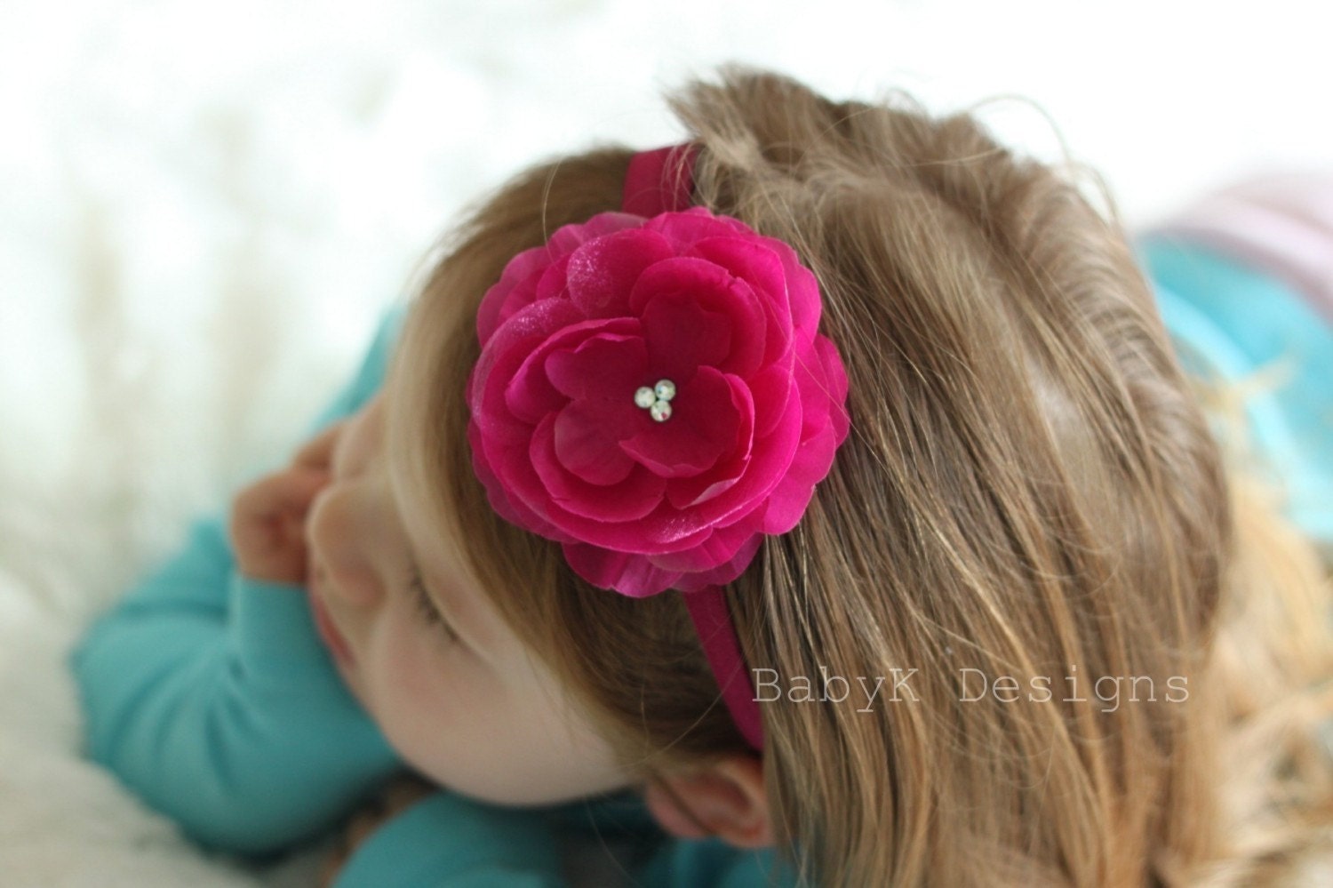Newborn Headband / Infant Headband / Baby Headband / Girls OLIVIA Flower Stretch Headband in Azalea / Custom Headband
