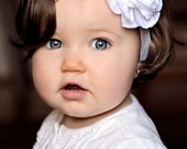 Baby Headband / Newborn Headband / Infant Headband / Girls Pure White LULU BELLE Rosette Flower Stretch Headband Made to Order