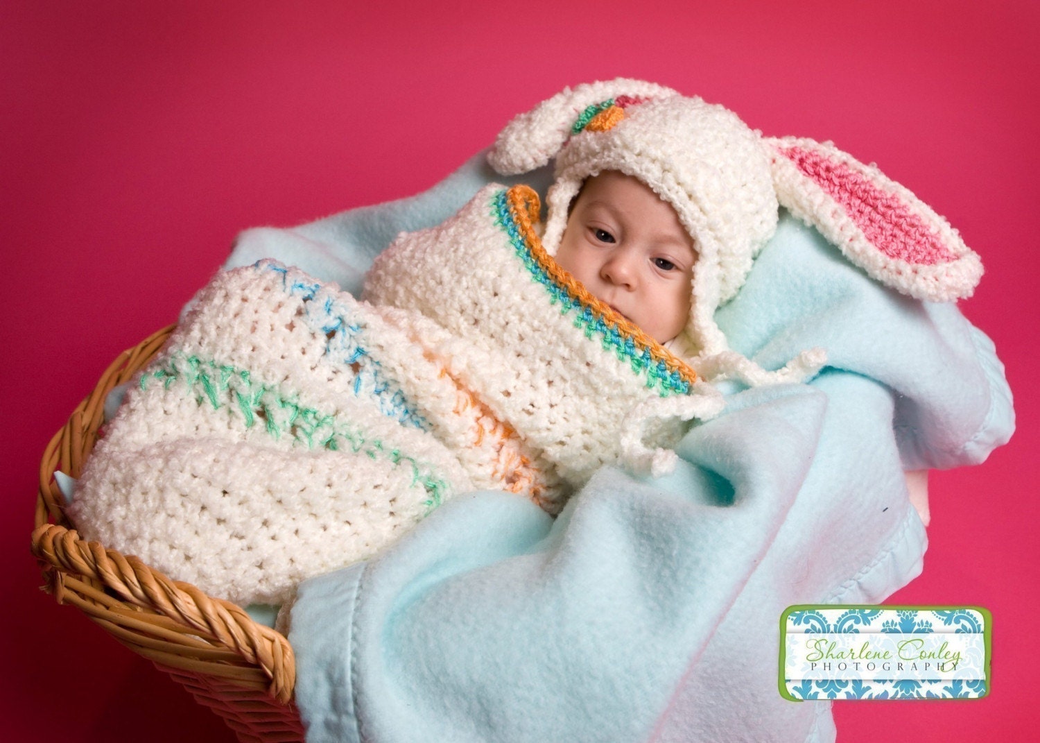 Crochet Fluffy Newborn Cocoon and Bunny Hat Set Crochet Pattern  PDF 186 automatic downloadable