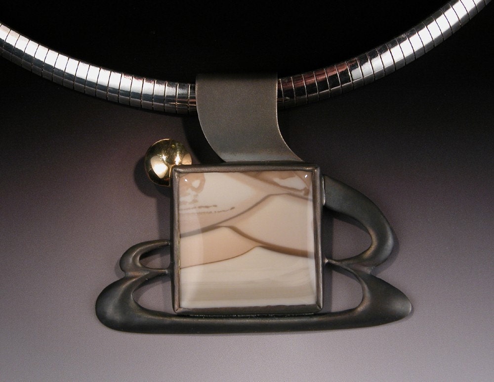 Willow Creek Jasper Sterling Silver Pendant with 18 karat Gold CASCADES PENDANT