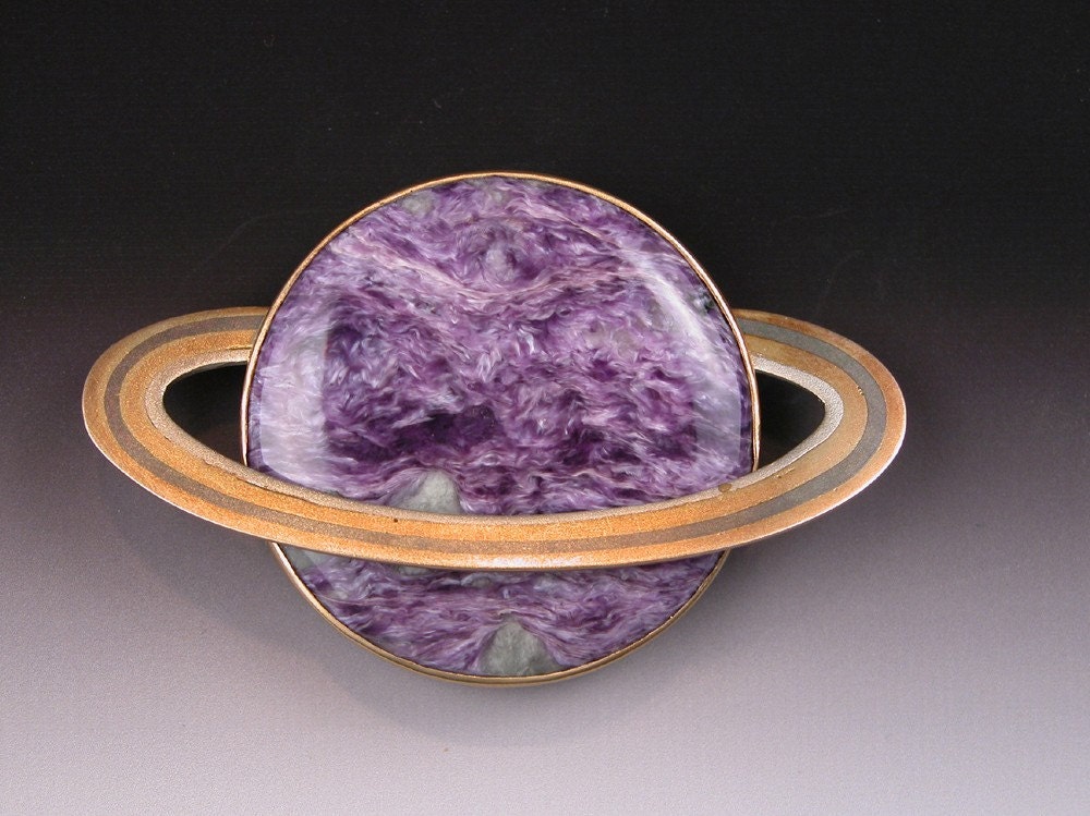 Charoite Brooch in 18 karat gold with 18 karat, 14 karat, Sterling Silver and Palladium WATER PLANET