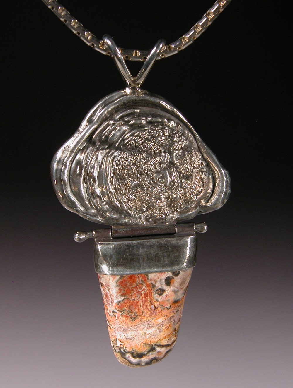 Sterling Silver Pendant with Leopard Skin Jasper Yellowstone Lichen And Leopards