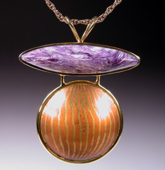 Charoite Mokume Gane pendant 18 karat gold OUTER LIMITS